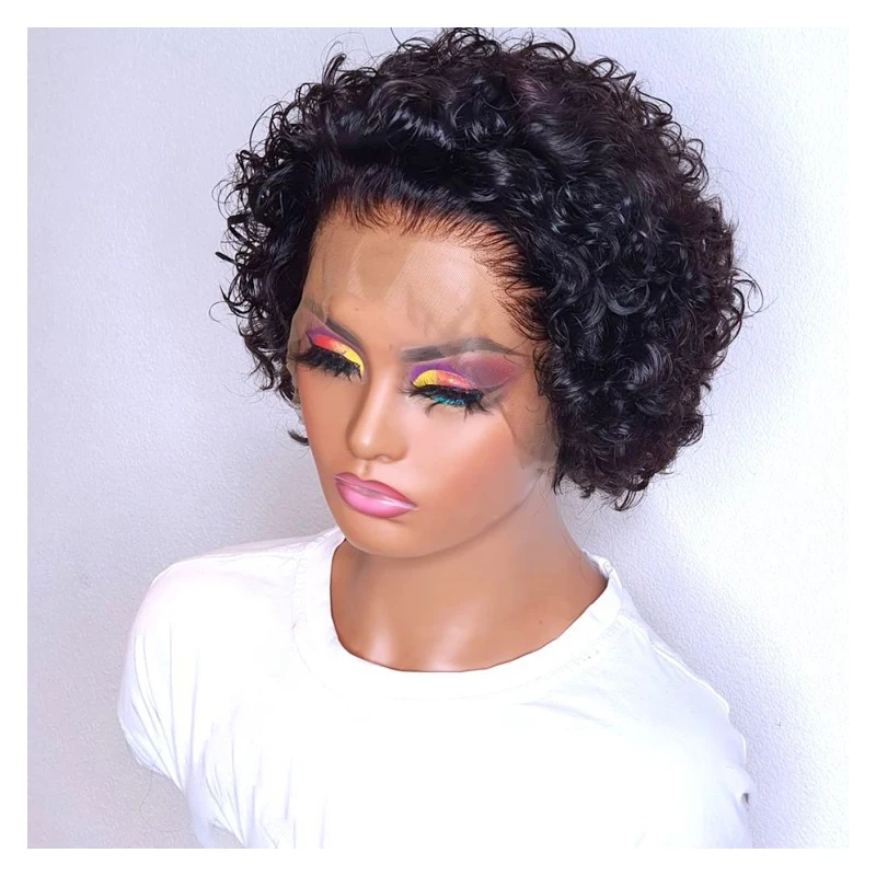 

Pixie Cut Wigs Human Hair Lace Frontal Wig for Women Afro Kinky Curly Short Black Glueless Ready to Wear HD Wet and Wavy 13*1