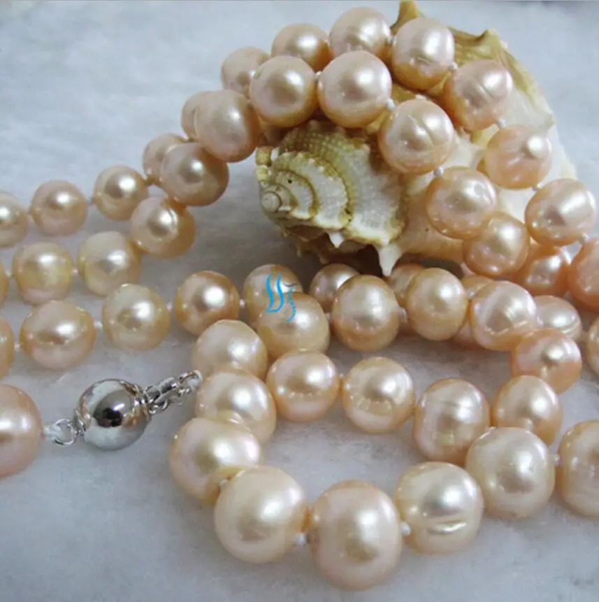 

32inch 8-10mm Peach Pink Freshwater Pearl Necklace Strand Jewelry
