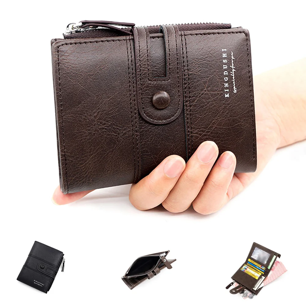 

Короткий кошелек для мужчин, кредитница с кармашком для удостоверения личности, модный винтажный миниатюрный бумажник на молнии для мелочи