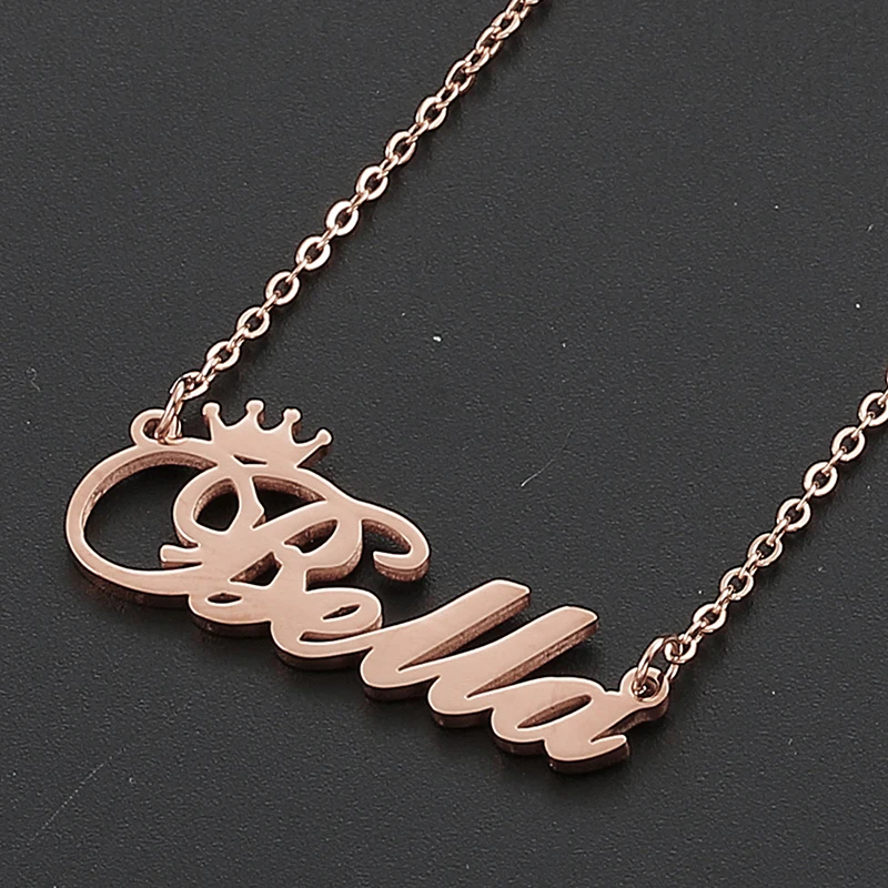Crown Name Necklaces Stainless Steel Nameplate Pendant Necklace For Women And Men Bella Betty Blessed Birthday Gift | Украшения и