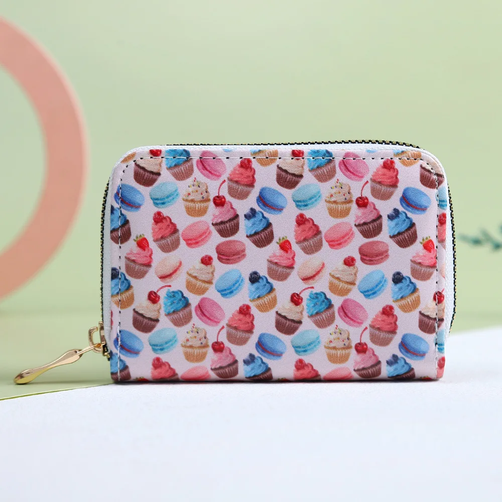 

Cute Cartoon Coin Purse Short Card Organ Card Bag PU Leather Printed Ice Cream Zipper Wallet ID Holder Credit Card Storage Bag