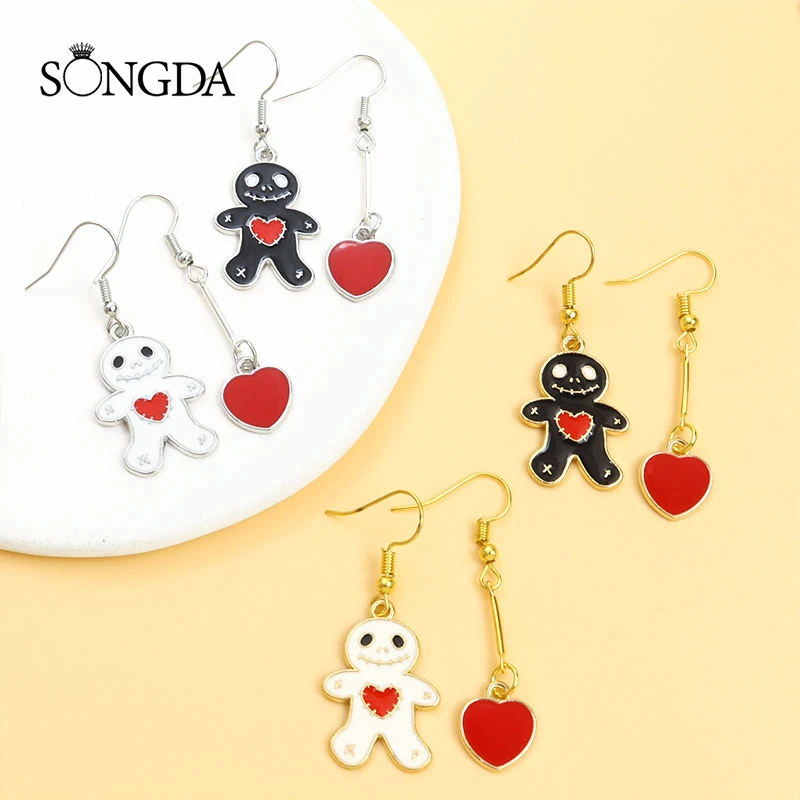 

Cute Gingerbread Man Drop Earrings Red Heart Cartoon Enamel Dangle Earrings For Women Girl Trendy Party Jewelry Accessories Gift