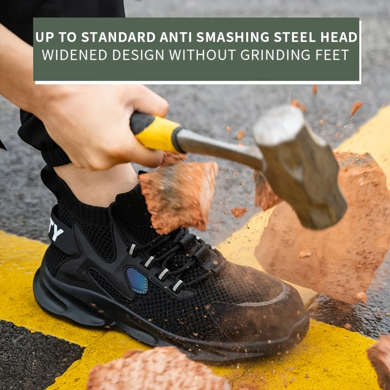 

Men's Work Safety Shoes, Puncture Proof Anti-skid Steel Toe Work Shoes, Outdoor Breathable Industrial Construction