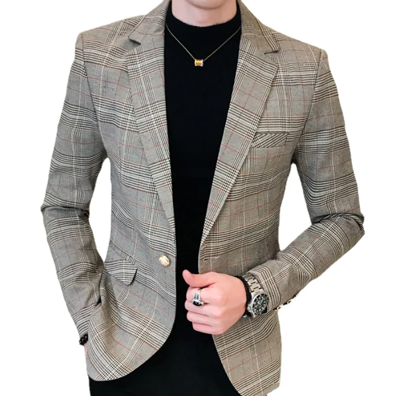 

Terno блейзеры 2022 Осень Повседневные Классические Модные топы пальто в клетку Мужская Весенняя верхняя одежда тонкая куртка мужской Британский новый костюм для мужчин