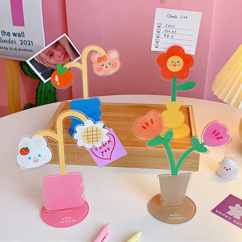 

Cute Flower Memo Clip Kawaii Room Decor Photo Stand Acrylic Note Clip Desktop Ornament School Stationery Office Desk Accessories