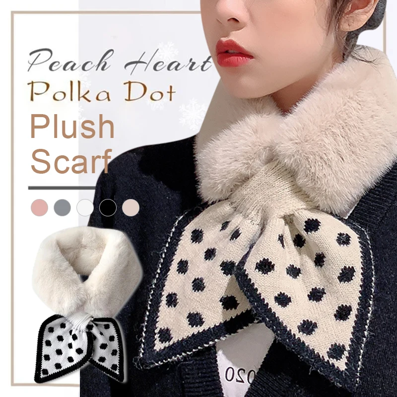 

New Peach Heart Polka Dot Plush Scarf Women Neck Collar Scarf Neckerchief Women Designer Thick Knitted Scarves