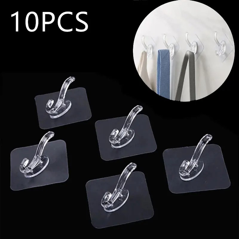 

10PCS Transparent Hooks Strong Multi-Purpose Self-Adhesive Key Holder Door Wall Hanging For Kitchen Gadgets Bathroom Stroage Ho