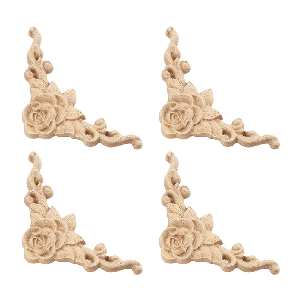 

4 Pcs Dresser Decor Wood Carved Onlay Lantern Decor Peel Stick Molding Rose Ornament Wood Appliques Onlays Furniture Frame