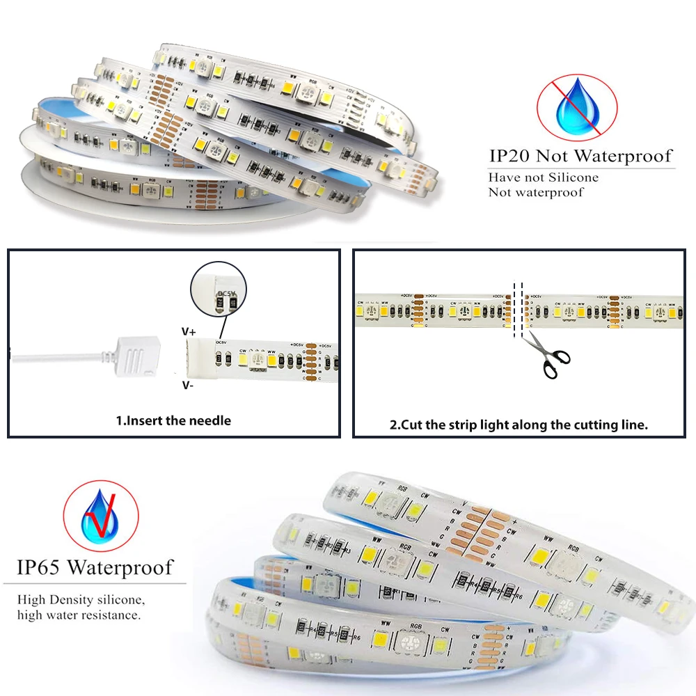 Мини-контроллер TUYA Smart life Wi-Fi RGBCW 5 м 12 В постоянного тока 5050 RGB + CCT 90 светодиодов/м