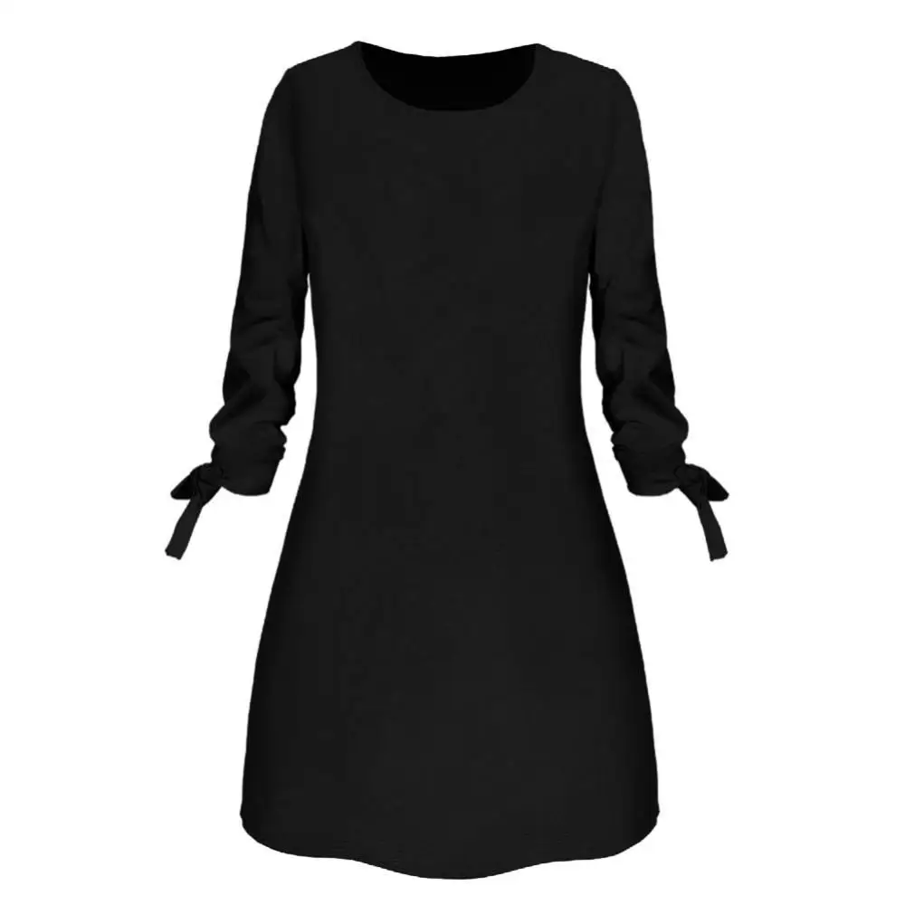 

Casual Dress for Women Autumn Solid Color O Neck 3/4 Drawstring Sleeve Loose Mini Dress Women 2022 Streetwear Female Clothing