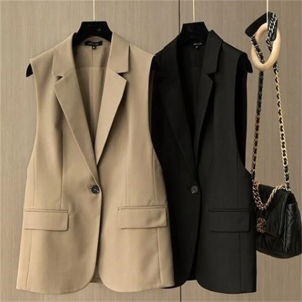 

Suit vest jacket women spring and autumn new loose black long tank coat pocket