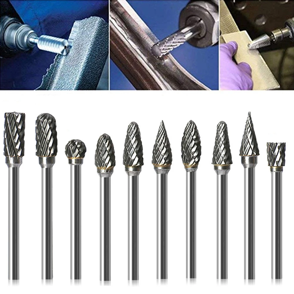 

10 шт. гравировальное долото полировка и шлифовка вольфрамовые Seel шлифовальные головки двухгранное роторное сверло в коробке для металла и ...