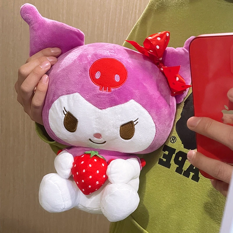

Sanrio Kuromi Cute Plush Doll Holding Strawberries Kawaii Fluffy Soft Stuffed Toy Sofa Pillow Adorkable Room Decoration Kid Gift