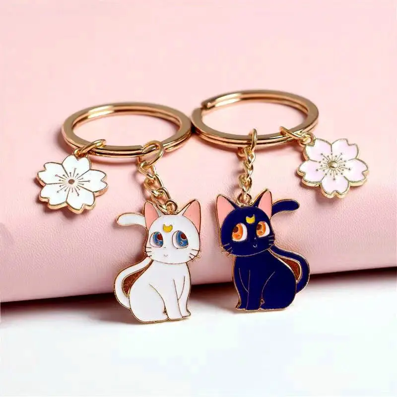 

Sailor Moon Keychain Sweet Cat Sakura Car Metal Creative Cartoon Cute Couple Gift Bag Pendant Women Charm Key Ring
