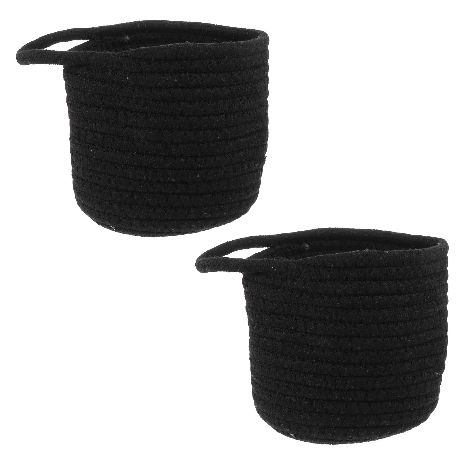 

2 Pcs Cotton Rope Woven Basket Storage Practical Holder Lovely Round Food Rattan Baskets Hand Finishing Items Wooden Household