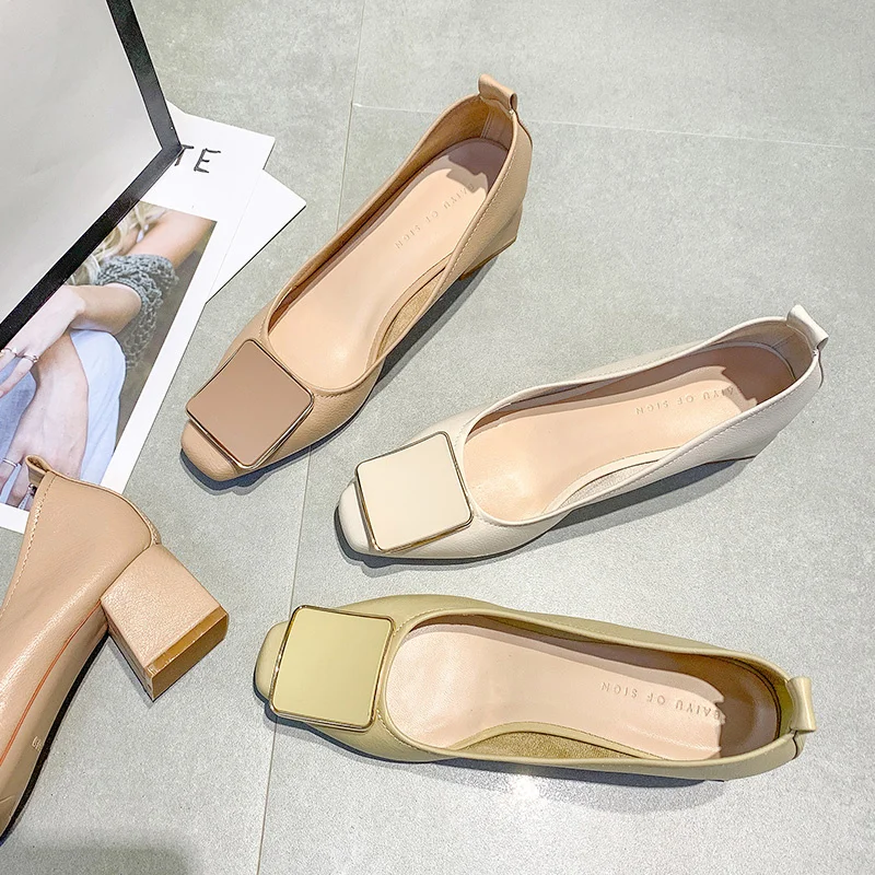 

Женские туфли на высоком каблуке, привлекательные очень мягкие удобные туфли-лодочки с металлической пряжкой и квадратным носком, на высоком устойчивом каблуке, 2023