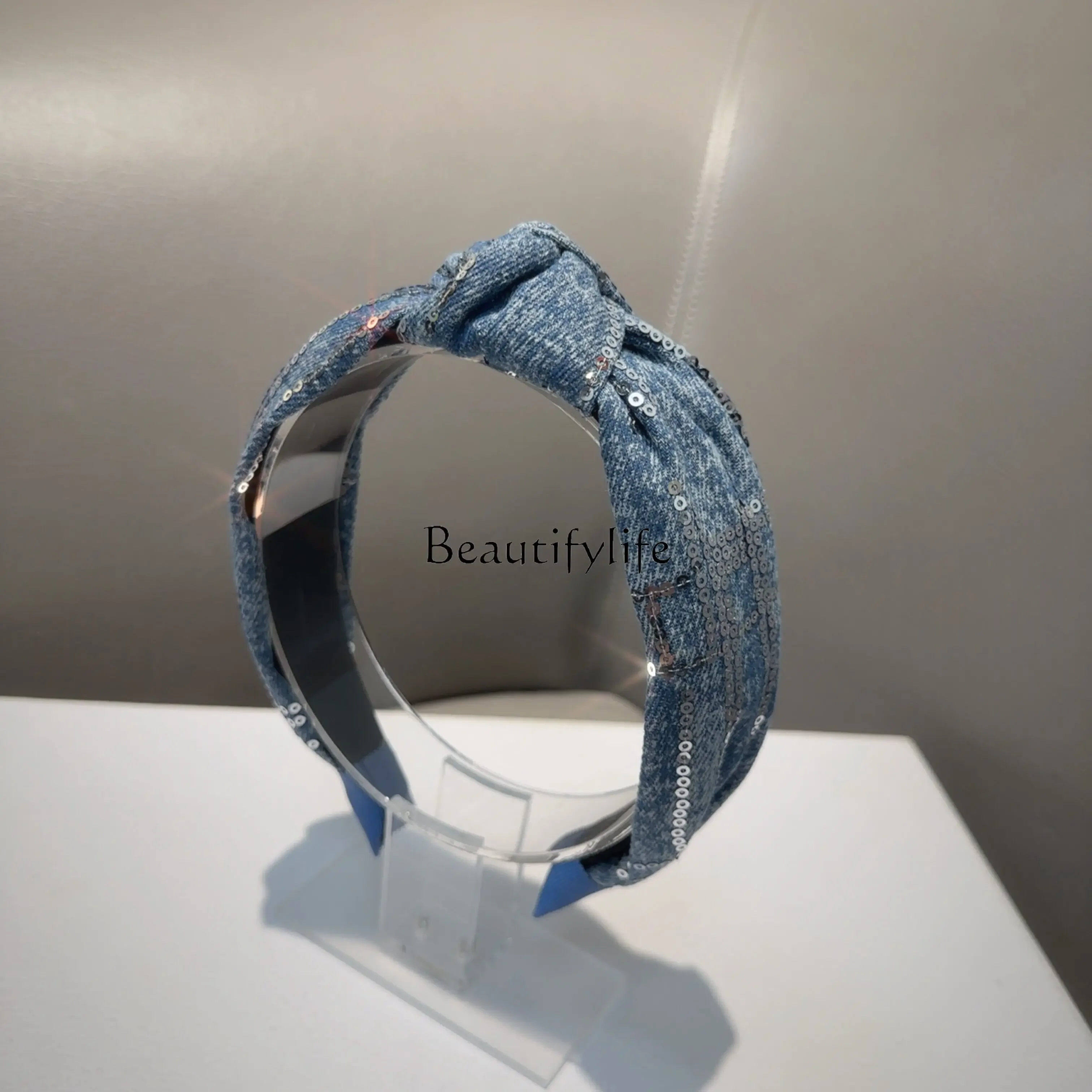 Джинсовая повязка на голову с блестками простые и универсальные аксессуары для