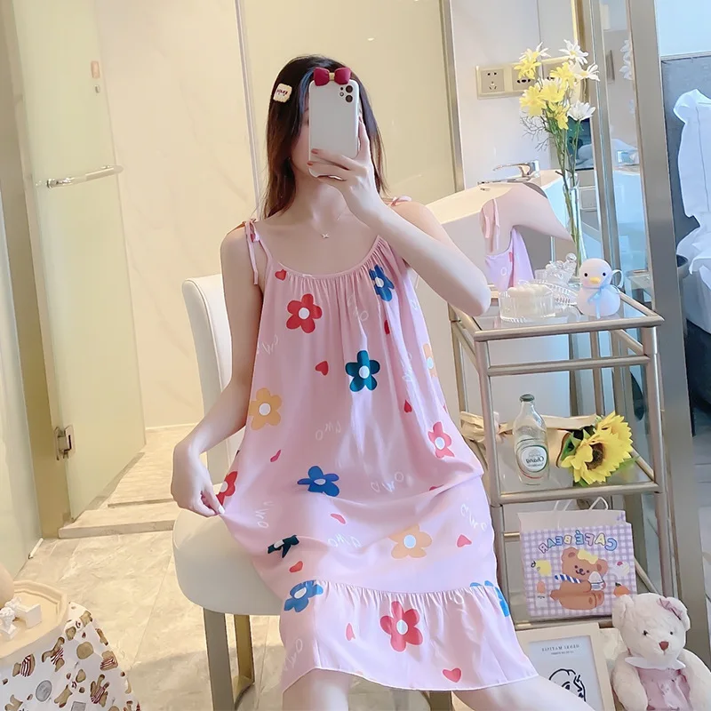 Women Sleeveless Nightgown Home Clothes Printing Flowers Bathrobe V Neck Pajamas Nightwear Sleepwear костюм женский