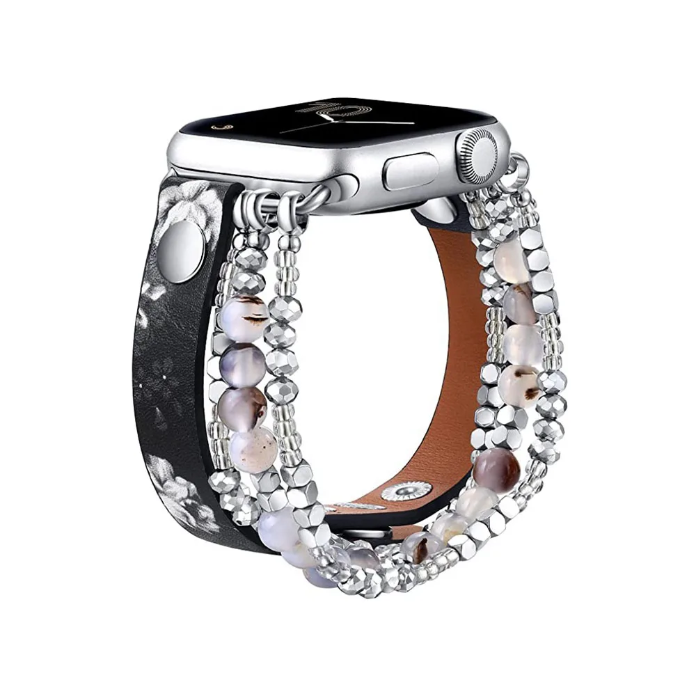 

Подходит для Apple Watch, кожаный ремешок для часов с жемчужинами, iWatch, умные часы, ювелирные браслеты