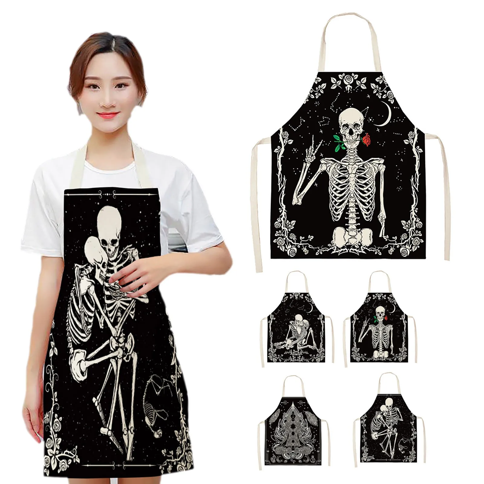 

Фартук для женщин и мужчин, фартук для Хэллоуина со скелетом, Забавный дизайн скелета, фартук для косплея на Хэллоуин, Платье, Костюм официан...