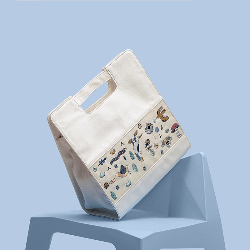 Leopard Creative Animal Embroidery Canvas Messenger Bag Simple Leisure Commuter Handheld Schoolbag Tote Bag’ Women's Luxury Bags