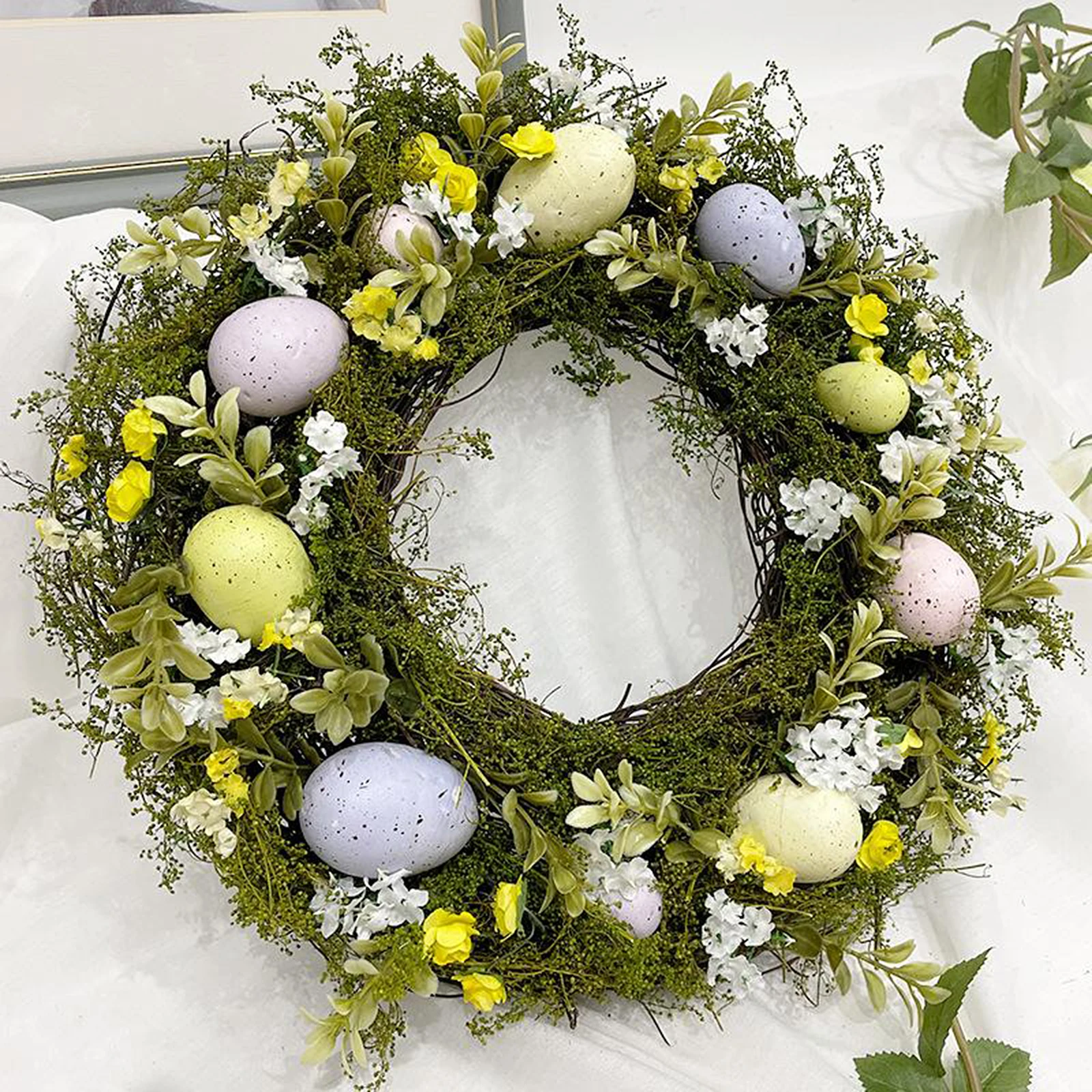 

Easter Egg Wreath 35cm Green Leaves Garland er Decoration Artificial Plants Easter Decorative Wreath Front Door Garland Decor