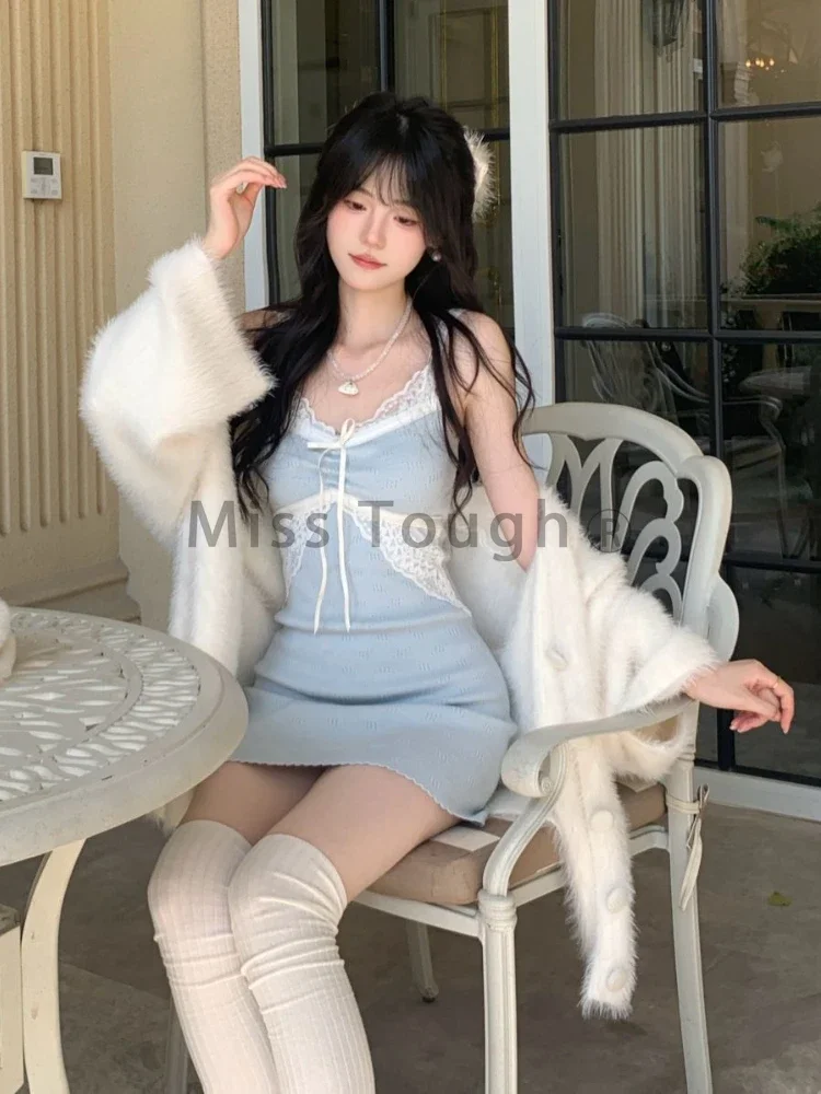 Зимний японский кавайный комплект из двух предметов женский кружевной