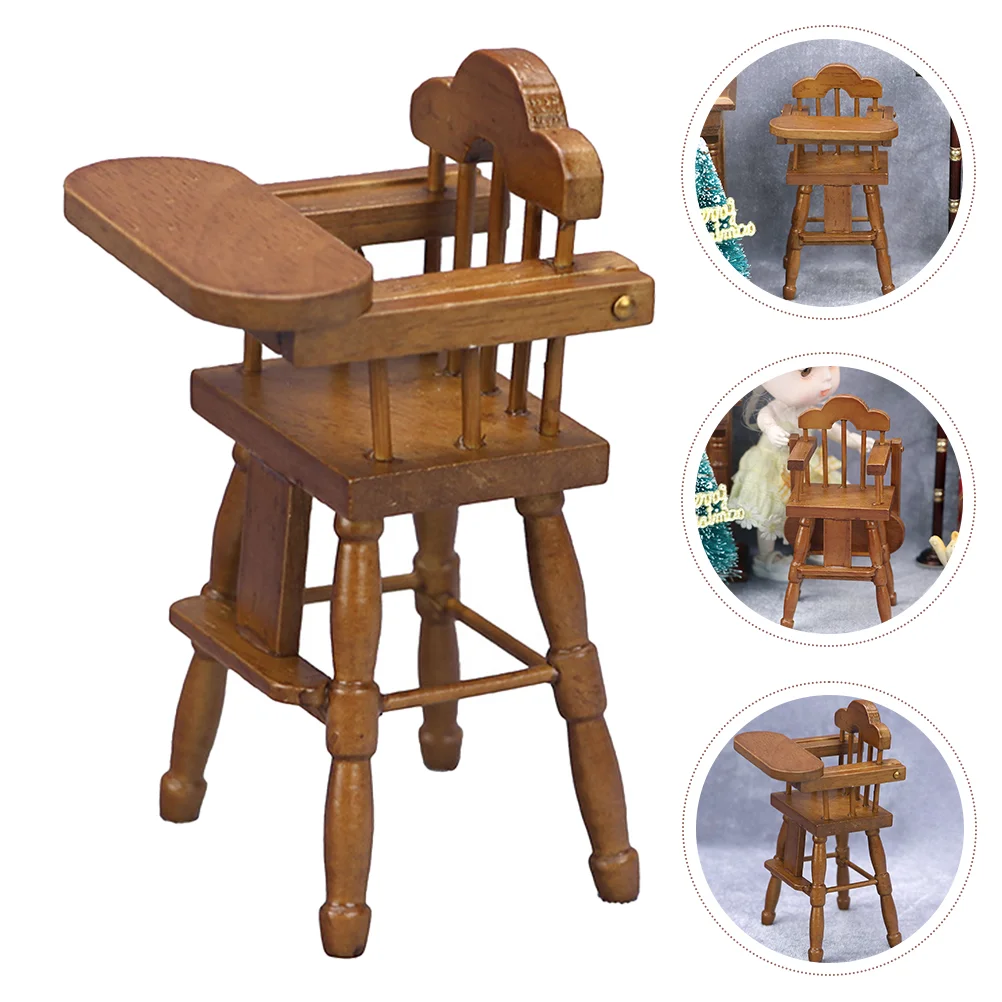 

Wood Miniature High Chair Dining Chair Mini Furniture Decor Micro Chair Figure