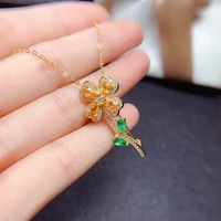 fashion lucky heart four leaf clover pendant necklaces for women gold color yellow crystal necklace fine jewelry wholesale