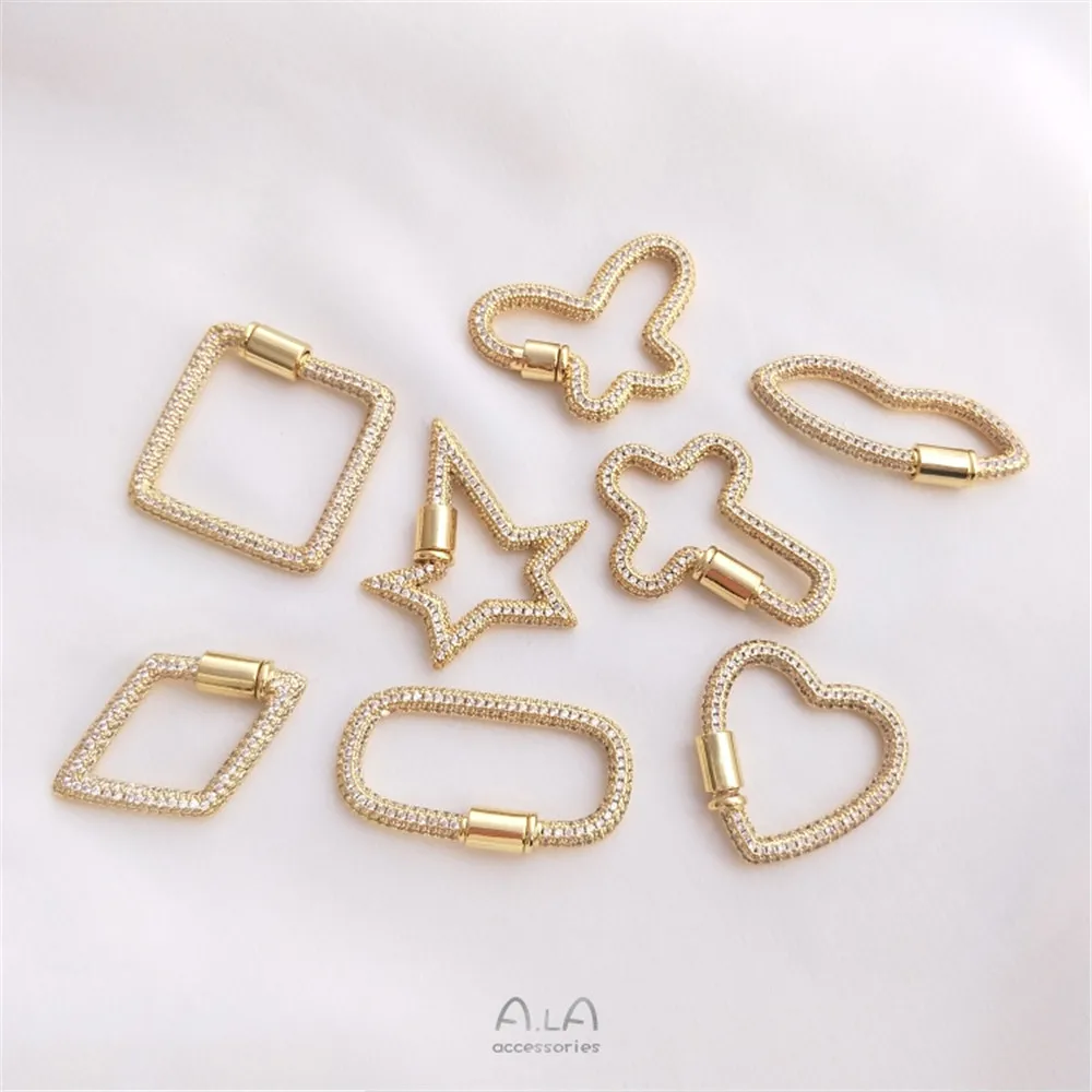 Micro-inlaid zircon 18K gold encased geometric turnbuckle pendant Butterfly heart Cross DIY necklace pendant