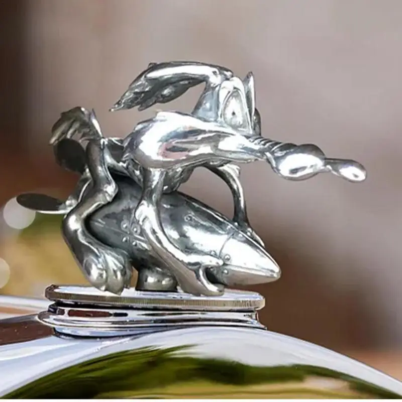 

Hood Ornament Sculptures Decor Metal Hood Accessories Car Decoration Emblem Sticker Badge Bonnet Cartoon Coyote Rocket For Cars