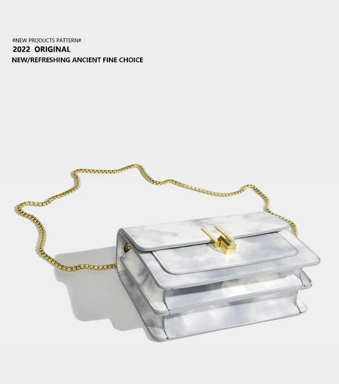 Elmsk Vintage Chain Gradient Casual Messenger Bag Women Fashion Leather Square Bag