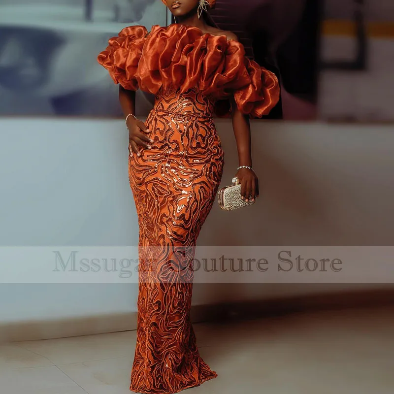 

Оранжевое платье-Русалка Aso Ebi для выпускного вечера, женское платье с открытыми плечами в африканском стиле, 2023