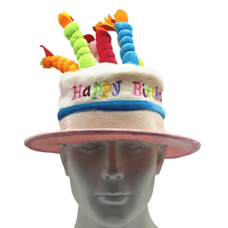 

Men Women Plush Happy Birthday Cake Hat with 5 Multicolor Candles Fancy Caps for Dress Party, Favors Gifts, Costume Accessories