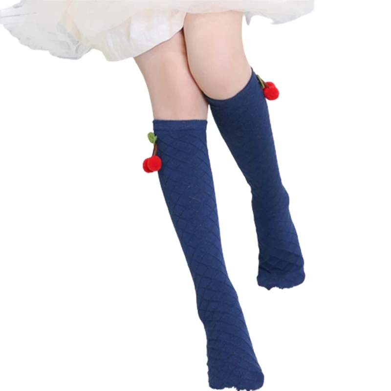 

Children Solid Color Lovely Sock Kids Girls Cute Socks Cherry Knee High Stocking