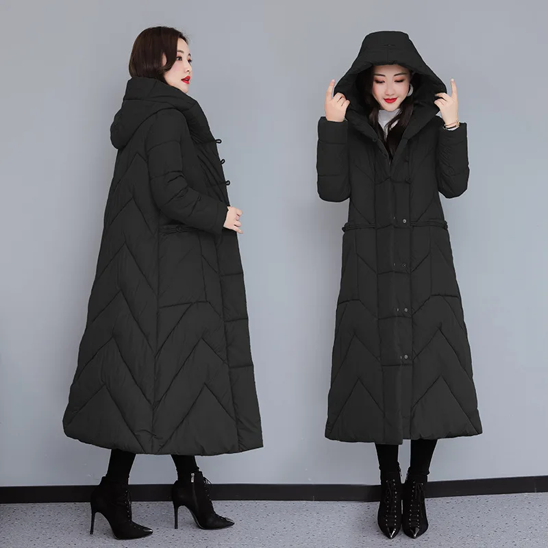 Chinese Style Down Cotton Clothes 2022 New Cotton Clothes Women Winter Loose Large Size Long Knee-thick Padded Jacket Jacket