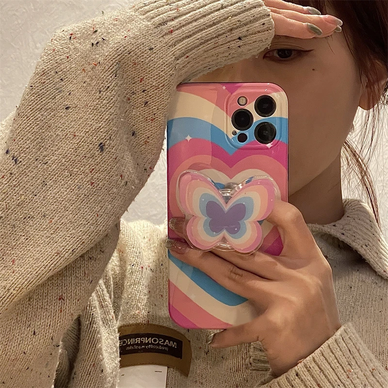 Японская акриловая зеркальная подставка для телефона с градиентом и бабочкой