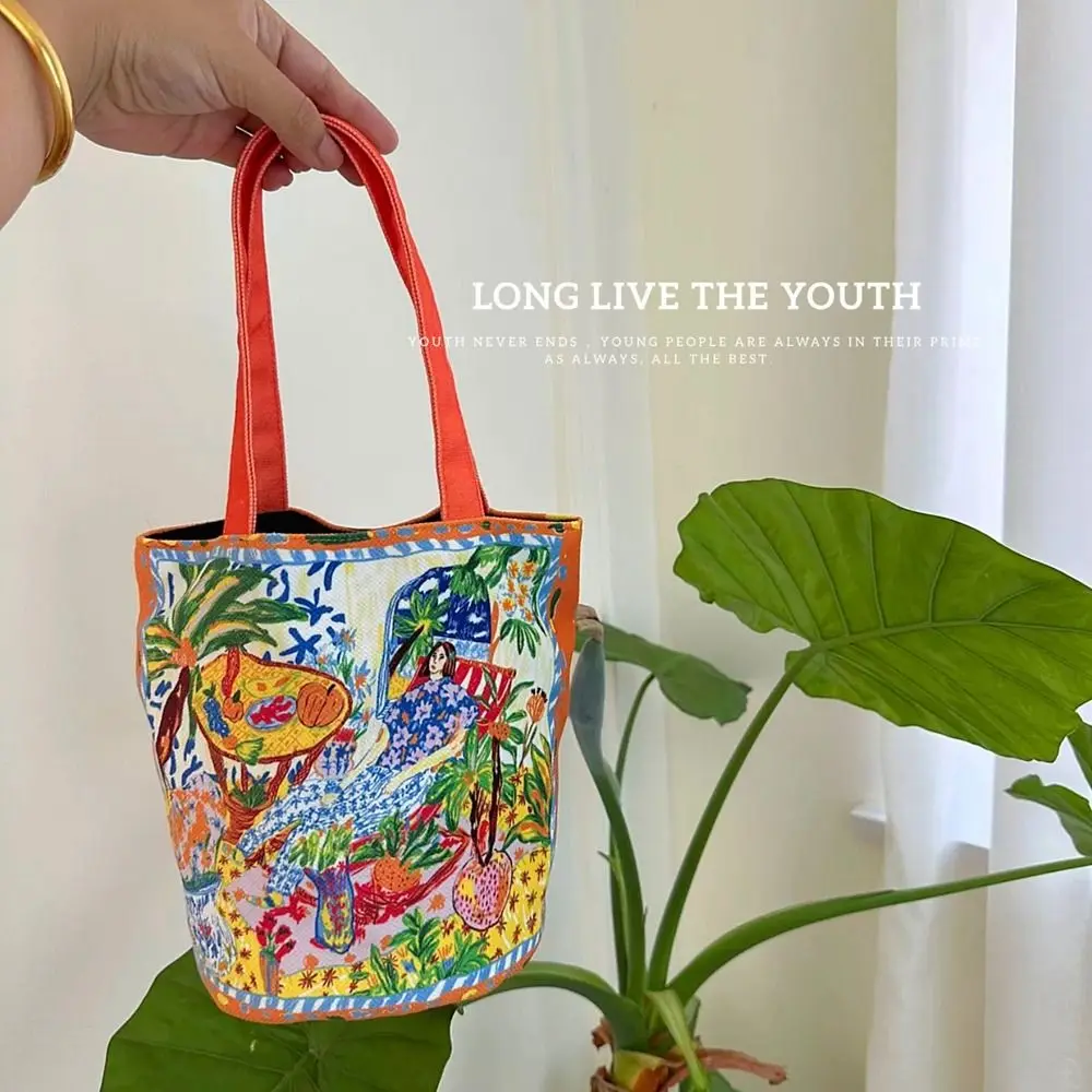 

Thai Style Canvas Tote Bag Graffiti Print Gocery Shopping Shoulder Bag Fashion Student Book Handbag Art Illustration Bucket Bag