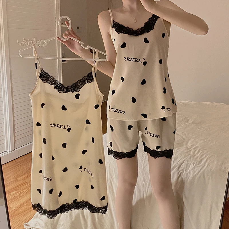 2022Four seasons four snow silk pajamas women's nightgown sexy nightgown set spring and summer days
