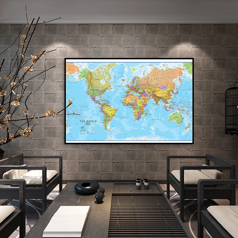

59*42cm The World Political Map Canvas Painting Wall Art Poster Living Room Home Decoration Travel School Supplies for Kid Study