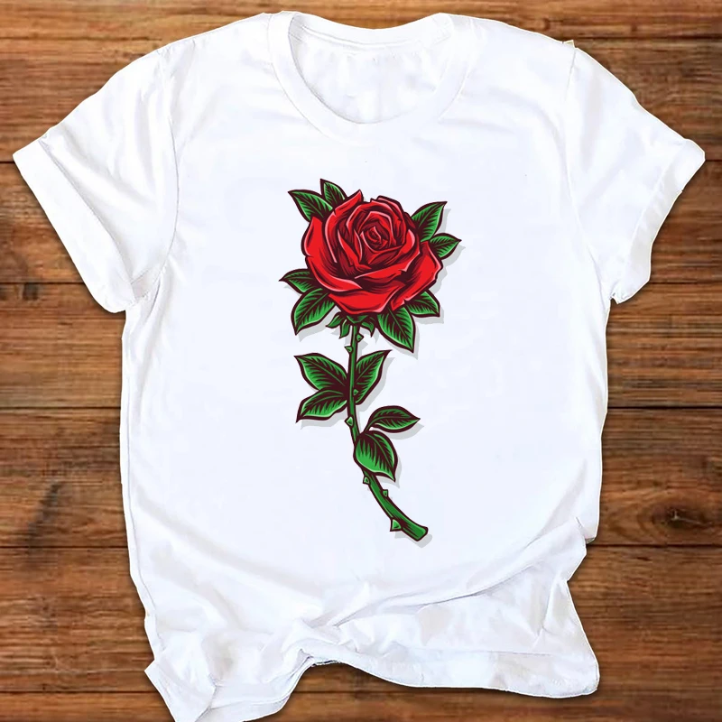 

Women Graphic Cartoon Rose Valentine 90s Short Sleeve Ladies Printing Print Vacation Lady Tees Tops Wear T Shirt Womens T-Shirt