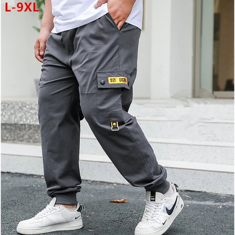 ผู้ชาย Joggers 9XL 8XL ฤดูร้อนข้อเท้าความยาว Plus ขนาด Sweatpants Harem ยืดยุทธวิธี Cargo กางเกงกางเกงชายสีดำ Streetwear
