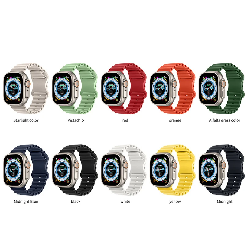 silicone band for apple watch series 8 7 45mm 41mm Ocean Strap Correa For Apple watch band 6 5 se 44mm 40mm Ultra 49mm Bracelet
