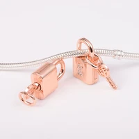 diy beads for jewelry making rose gold padlock and key dangle charm fits european original bracelets bead