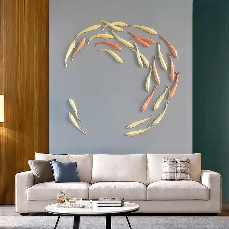 

Wall Decoration pendant fish light luxury living room background wall creative wall decoration restaurant decoration