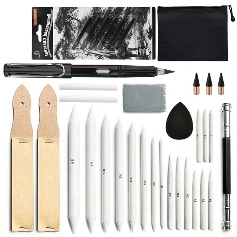 

Stumps,Tortillions Set Sandpaper Pencil Sharpener Pointer Pencil Extension Tool And Eraser For Student Sketch Drawing
