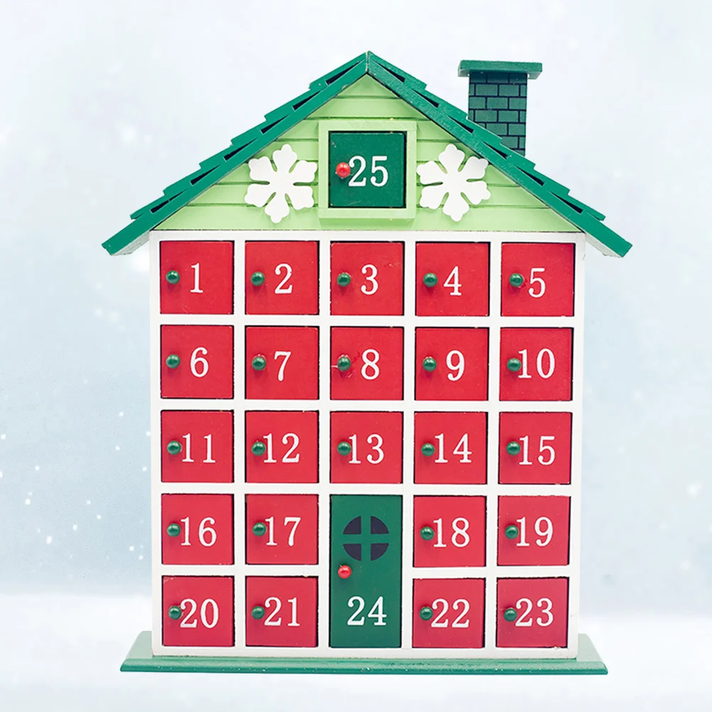 

Wooden Christmas Cabin Storage Case Countdown Calendar Ornament (Green House Calendar)