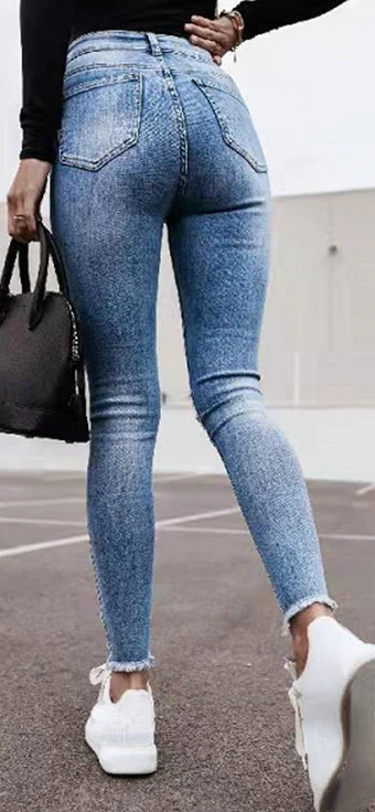 2023 New Street Style Fashion Ripped Slim Denim Trousers Ladies Jeans Women's Clothing