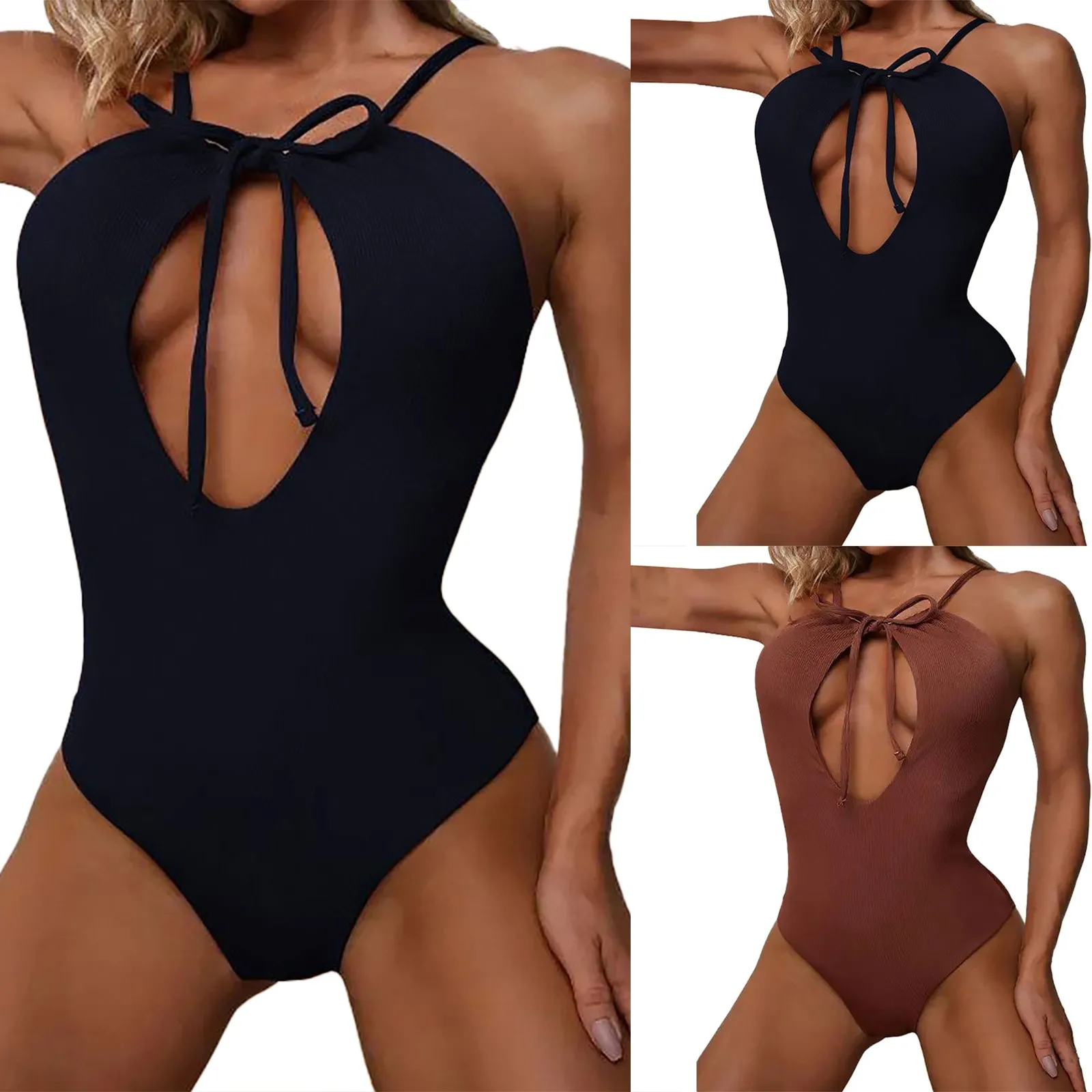 

Women'S Swimsuit Sexy Bikini Solid Color Conjoined Swimsuit High Waist Swimsuit Beach Suit
