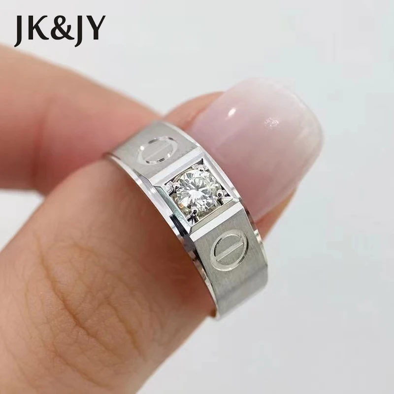 

JK&JY 18K White Gold Natural Diamond H Color Center Stone 0.2Ct Men's Wedding Ring Fashion Party Fine Jewelry Wholesale